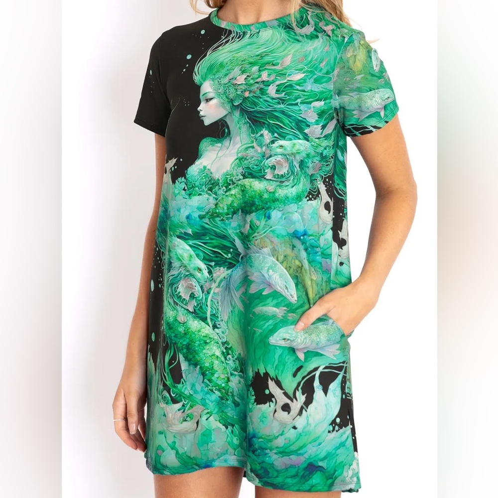 Blackmilk “WATERCOLOUR MERMAID SWING TEE DRESS” Size Medium M NWT Under the Sea